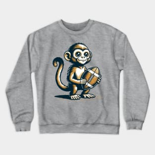 Cute monkey standing with a football Crewneck Sweatshirt